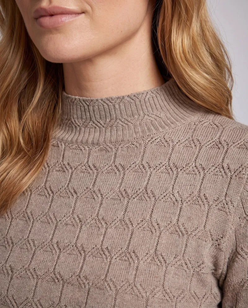 Damen Feinstrickpullover mit zartem Ajourmuster und leichtem Stehkragen Nord Taschen