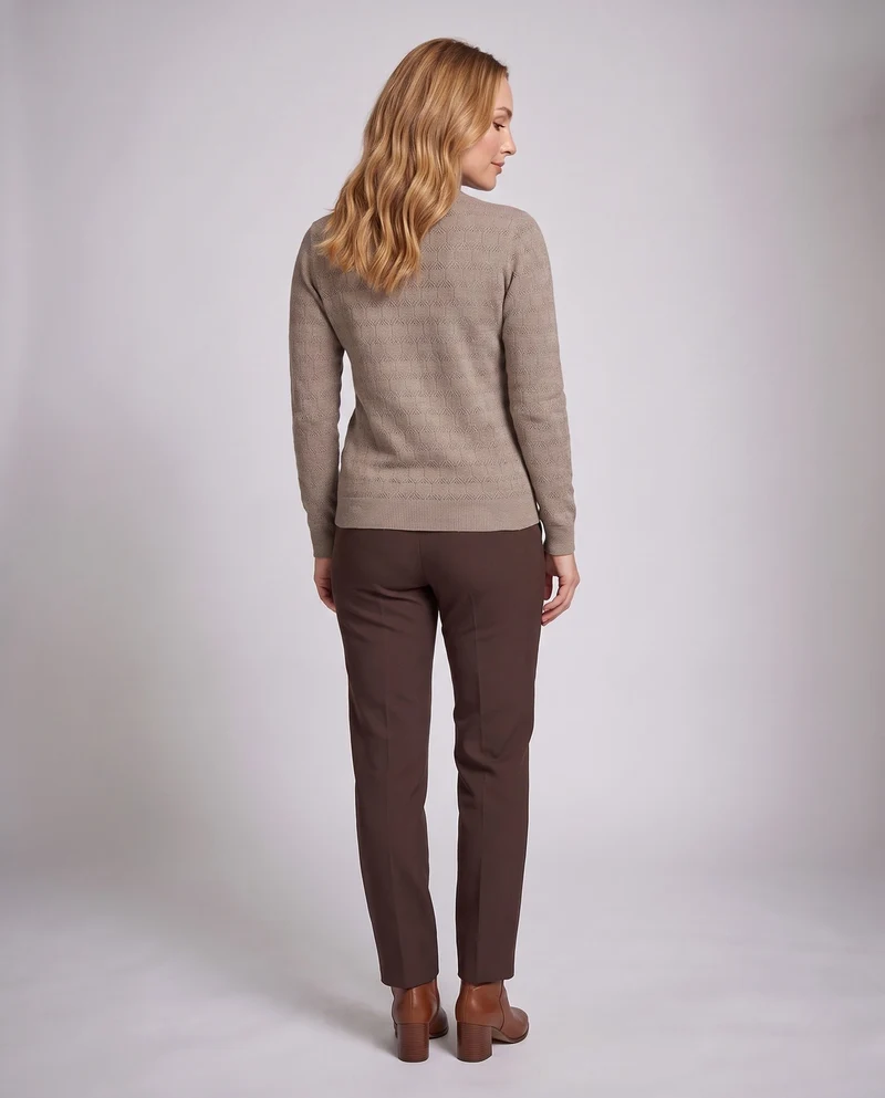 Damen Feinstrickpullover mit zartem Ajourmuster und leichtem Stehkragen Nord Taschen