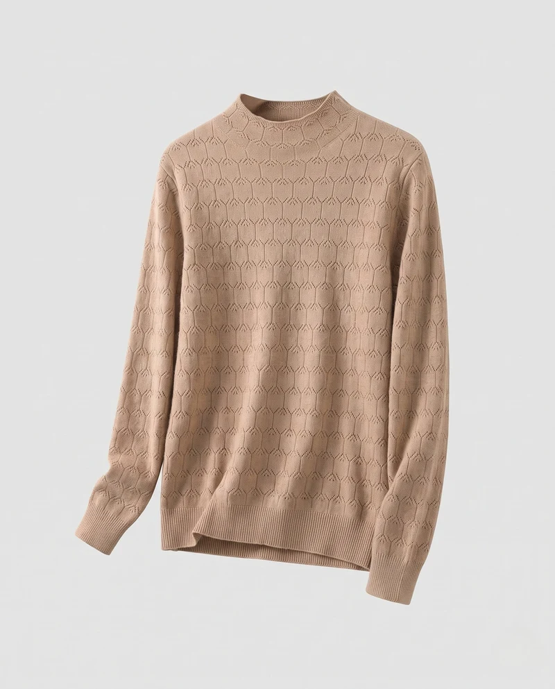 Damen Feinstrickpullover mit zartem Ajourmuster und leichtem Stehkragen Nord Taschen