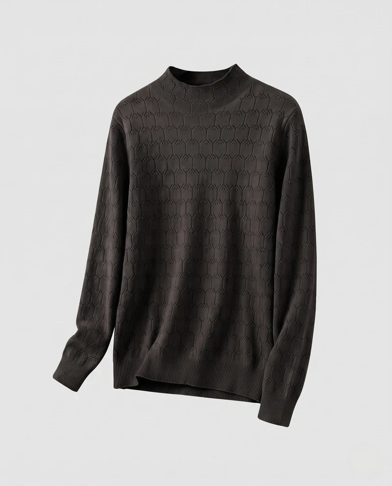 Damen Feinstrickpullover mit zartem Ajourmuster und leichtem Stehkragen Nord Taschen