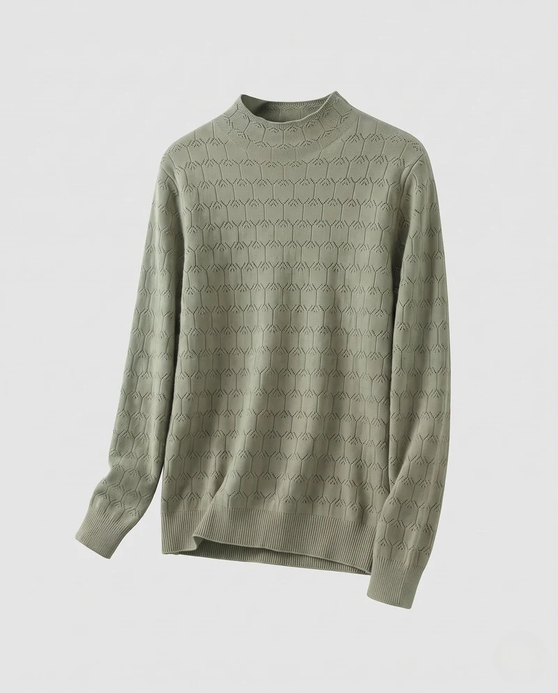 Damen Feinstrickpullover mit zartem Ajourmuster und leichtem Stehkragen Nord Taschen