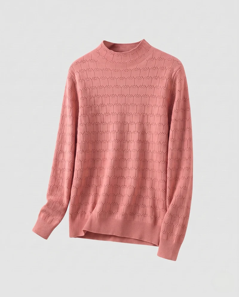 Damen Feinstrickpullover mit zartem Ajourmuster und leichtem Stehkragen Nord Taschen
