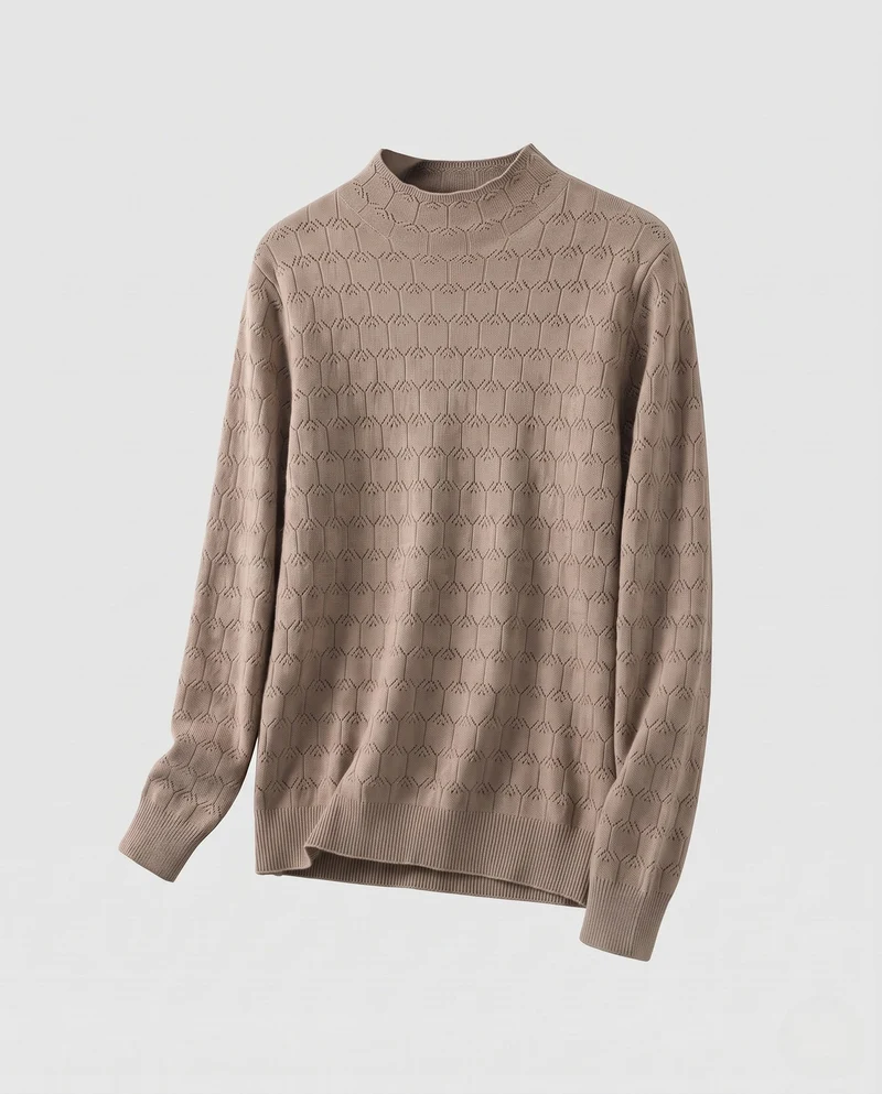 Damen Feinstrickpullover mit zartem Ajourmuster und leichtem Stehkragen Nord Taschen