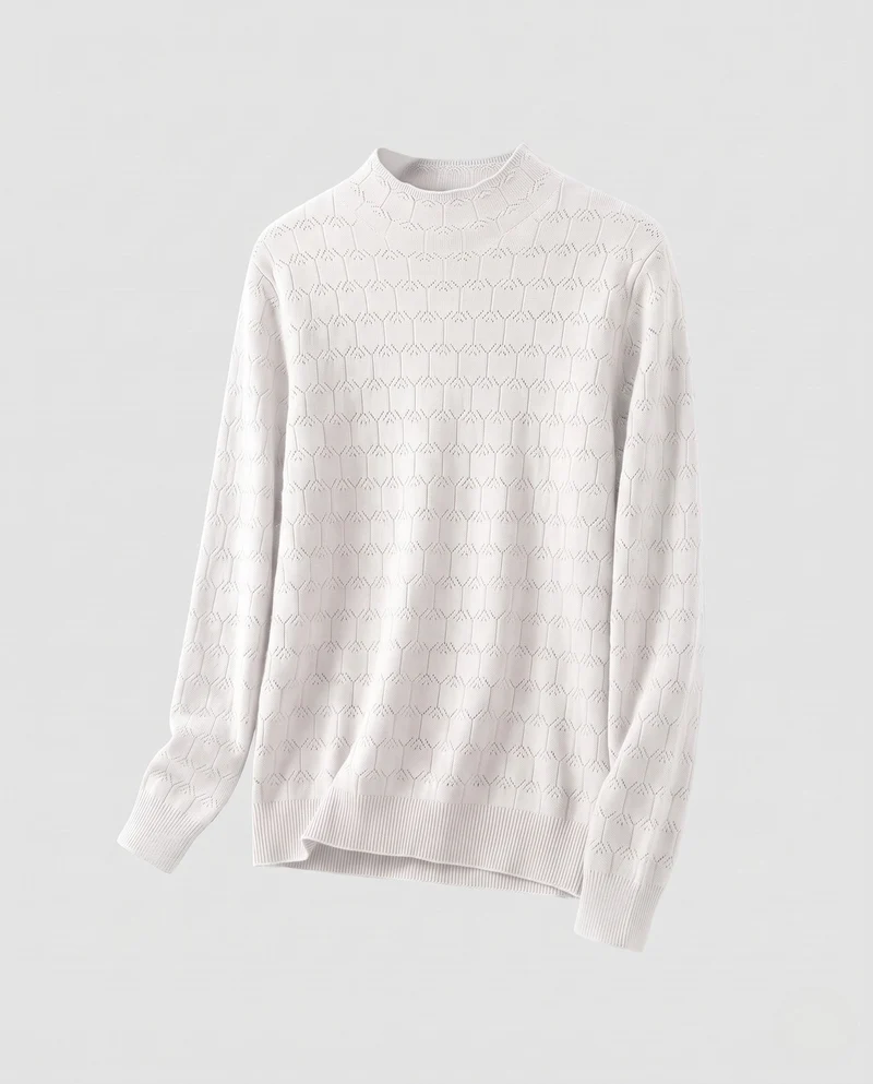 Damen Feinstrickpullover mit zartem Ajourmuster und leichtem Stehkragen Nord Taschen