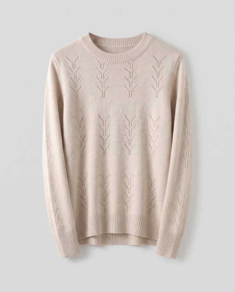 Damen Feinstrickpullover mit zartem Ajourmuster, Rundhals und legerer Passform Nord Taschen