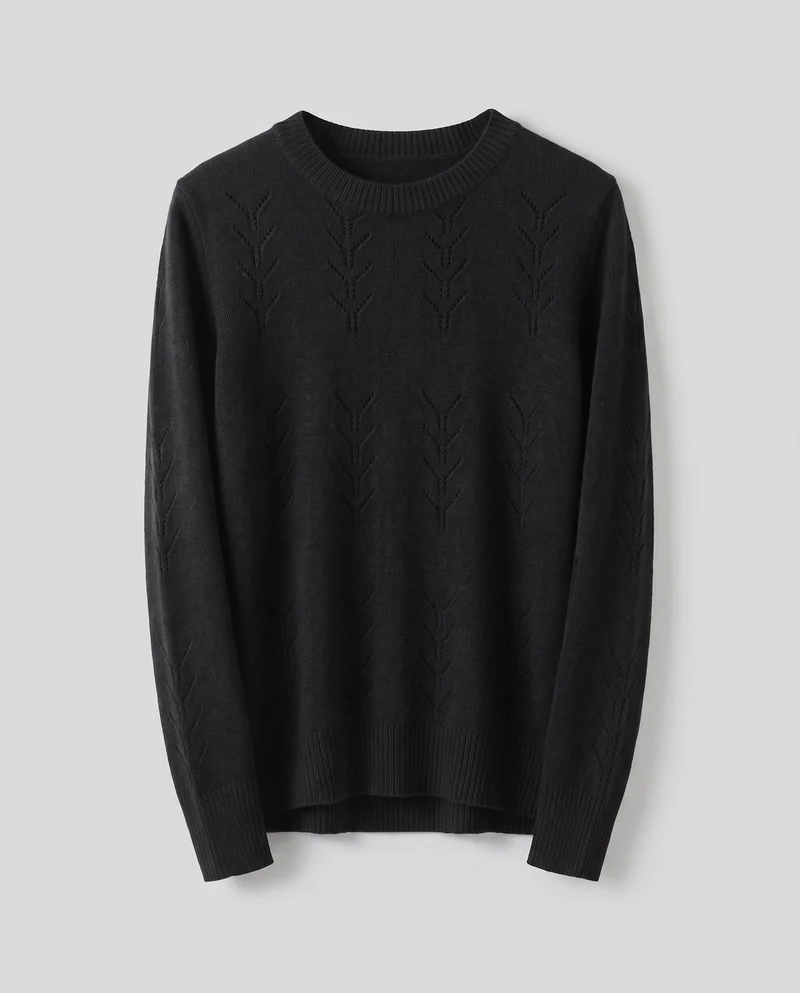 Damen Feinstrickpullover mit zartem Ajourmuster, Rundhals und legerer Passform Nord Taschen