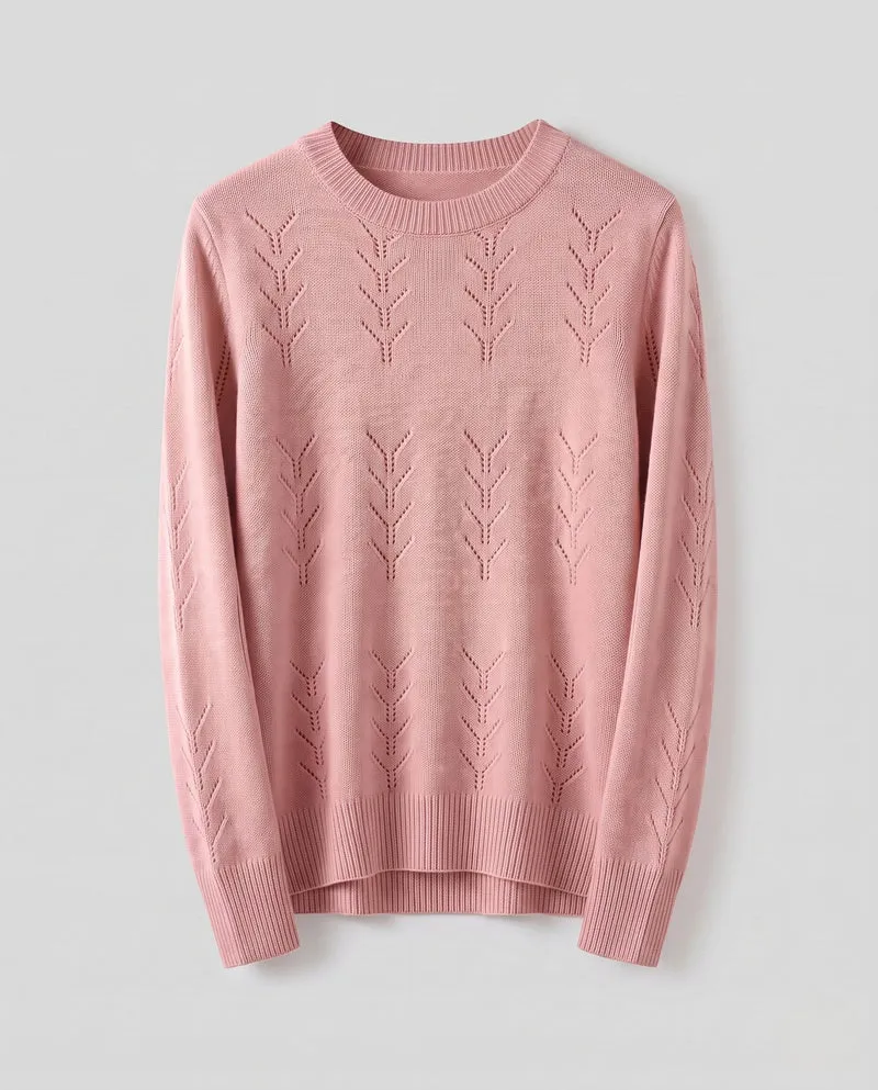 Damen Feinstrickpullover mit zartem Ajourmuster, Rundhals und legerer Passform Nord Taschen