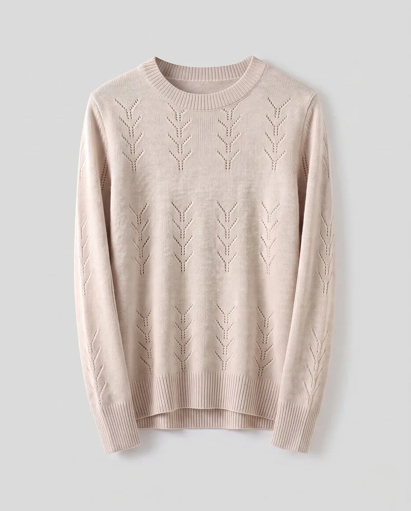 Damen Feinstrickpullover mit zartem Ajourmuster, Rundhals und legerer Passform Nord Taschen