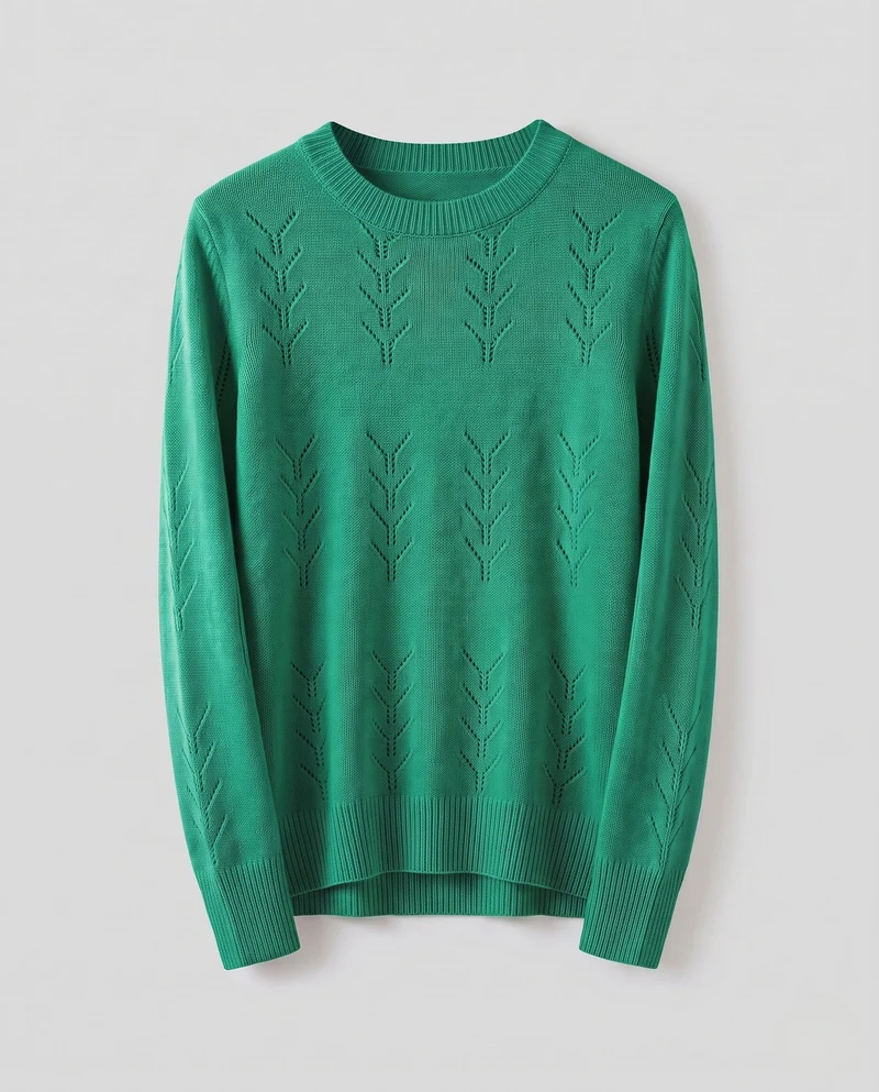 Damen Feinstrickpullover mit zartem Ajourmuster, Rundhals und legerer Passform Nord Taschen