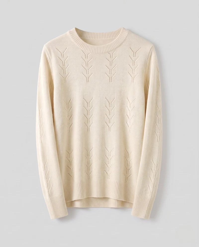 Damen Feinstrickpullover mit zartem Ajourmuster, Rundhals und legerer Passform Nord Taschen