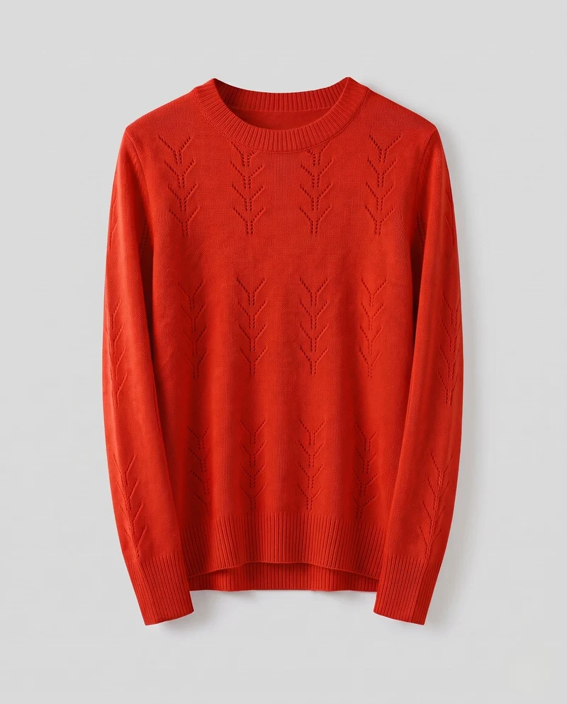 Damen Feinstrickpullover mit zartem Ajourmuster, Rundhals und legerer Passform Nord Taschen