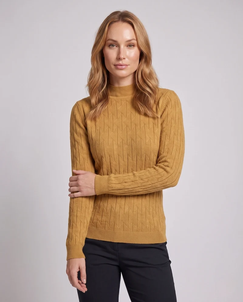Damen Feinstrickpullover mit Zickzack‑Struktur und leichtem Stehkragen Nord Taschen