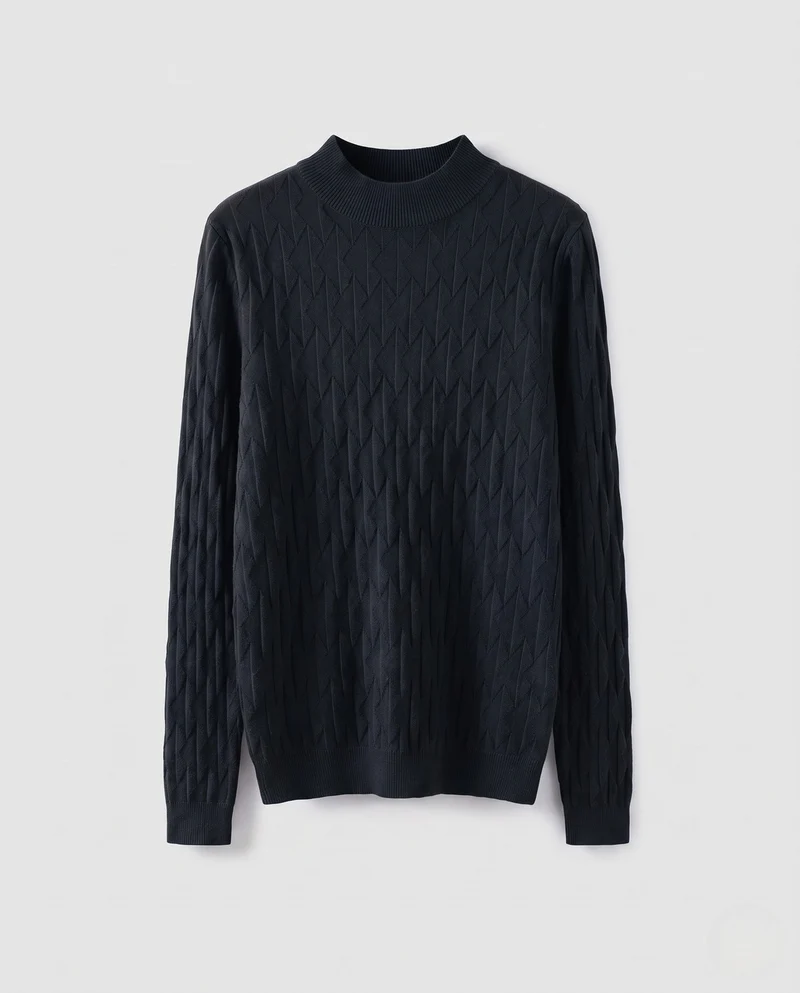 Damen Feinstrickpullover mit Zickzack‑Struktur und leichtem Stehkragen Nord Taschen