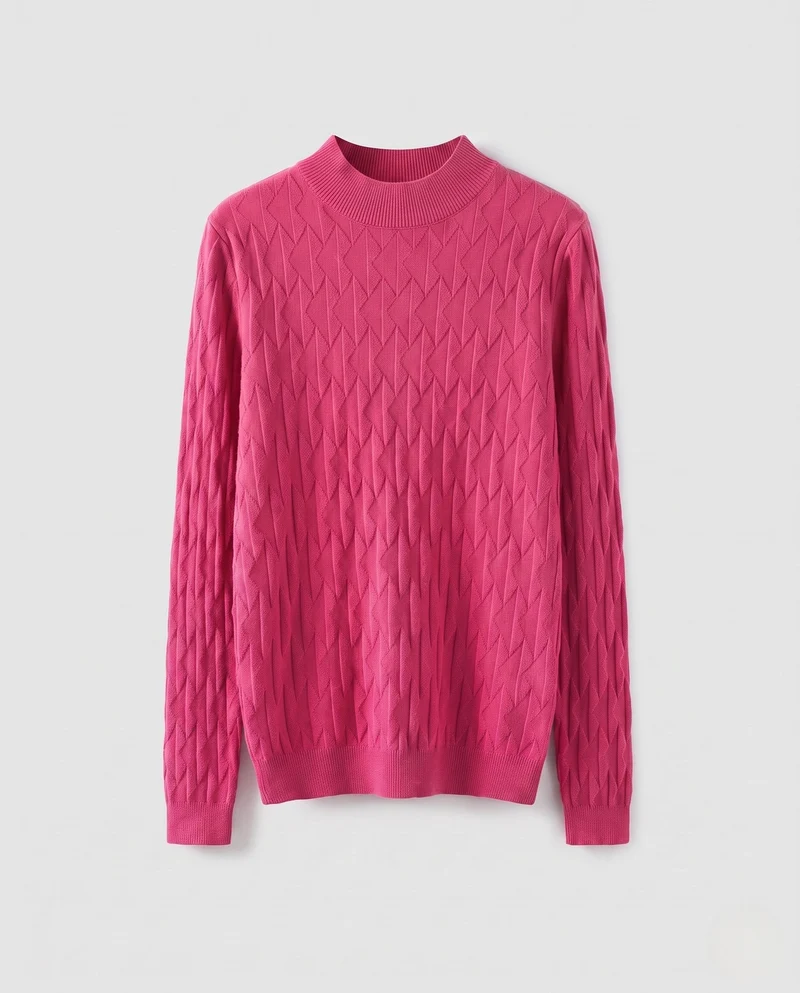 Damen Feinstrickpullover mit Zickzack‑Struktur und leichtem Stehkragen Nord Taschen