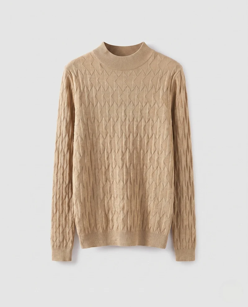Damen Feinstrickpullover mit Zickzack‑Struktur und leichtem Stehkragen Nord Taschen