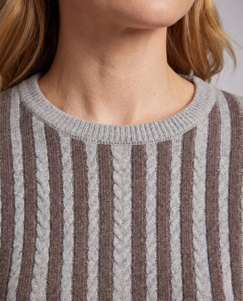Damen Feinstrickpullover mit Zopfstruktur und kontrastierender Passe Nord Taschen