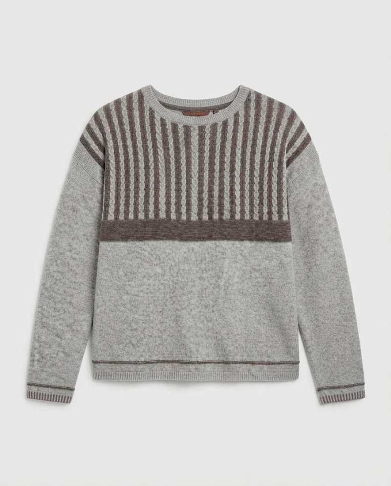 Damen Feinstrickpullover mit Zopfstruktur und kontrastierender Passe Nord Taschen