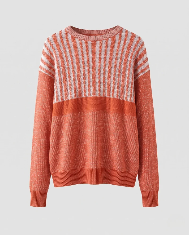 Damen Feinstrickpullover mit Zopfstruktur und kontrastierender Passe Nord Taschen