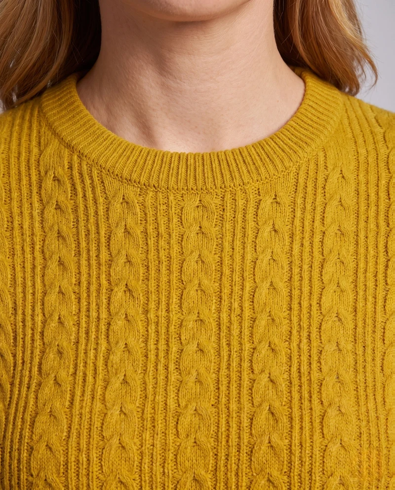 Damen Feinstrickpullover mit Zopfmuster, Rundhalsausschnitt und gewelltem Saum Nord Taschen