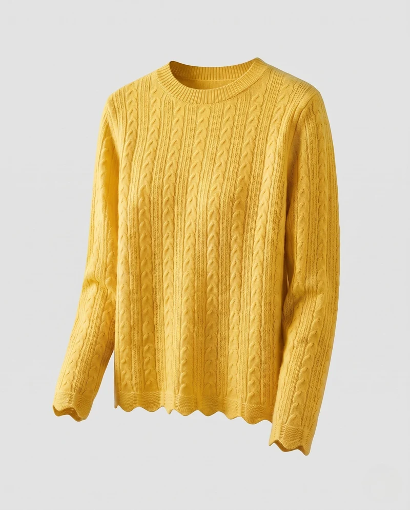 Damen Feinstrickpullover mit Zopfmuster, Rundhalsausschnitt und gewelltem Saum Nord Taschen