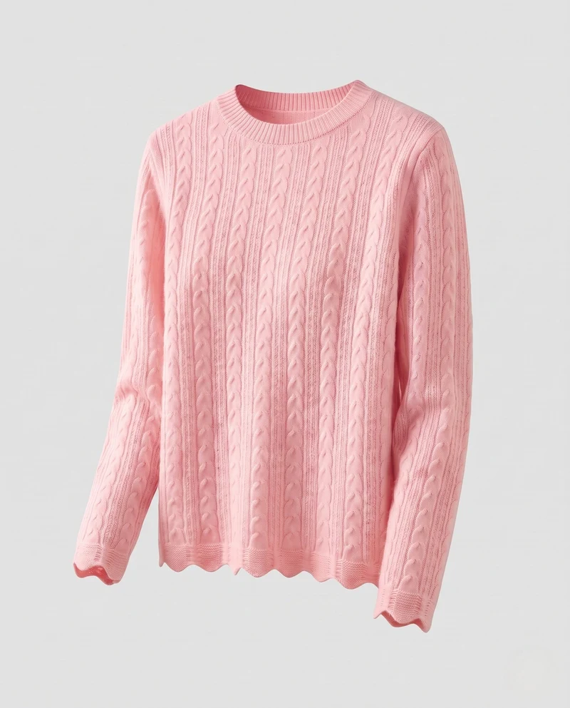 Damen Feinstrickpullover mit Zopfmuster, Rundhalsausschnitt und gewelltem Saum Nord Taschen
