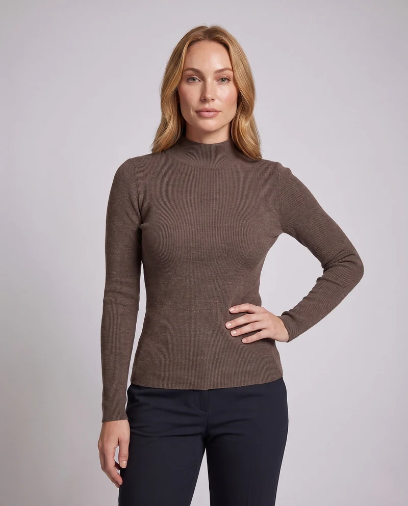 Damen Figurbetonter Feinstrick-Mockneck-Pullover mit feiner Rippenstruktur Nord Taschen