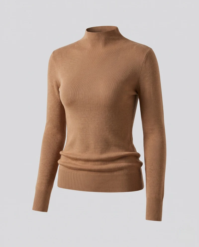 Damen Figurbetonter Feinstrick-Mockneck-Pullover mit feiner Rippenstruktur Nord Taschen