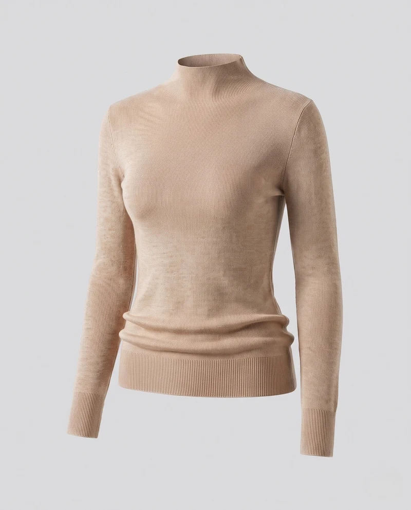 Damen Figurbetonter Feinstrick-Mockneck-Pullover mit feiner Rippenstruktur Nord Taschen