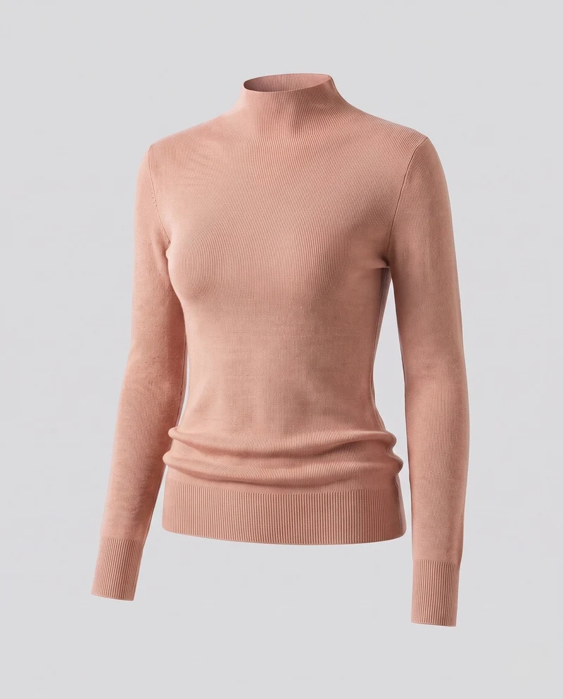 Damen Figurbetonter Feinstrick-Mockneck-Pullover mit feiner Rippenstruktur Nord Taschen
