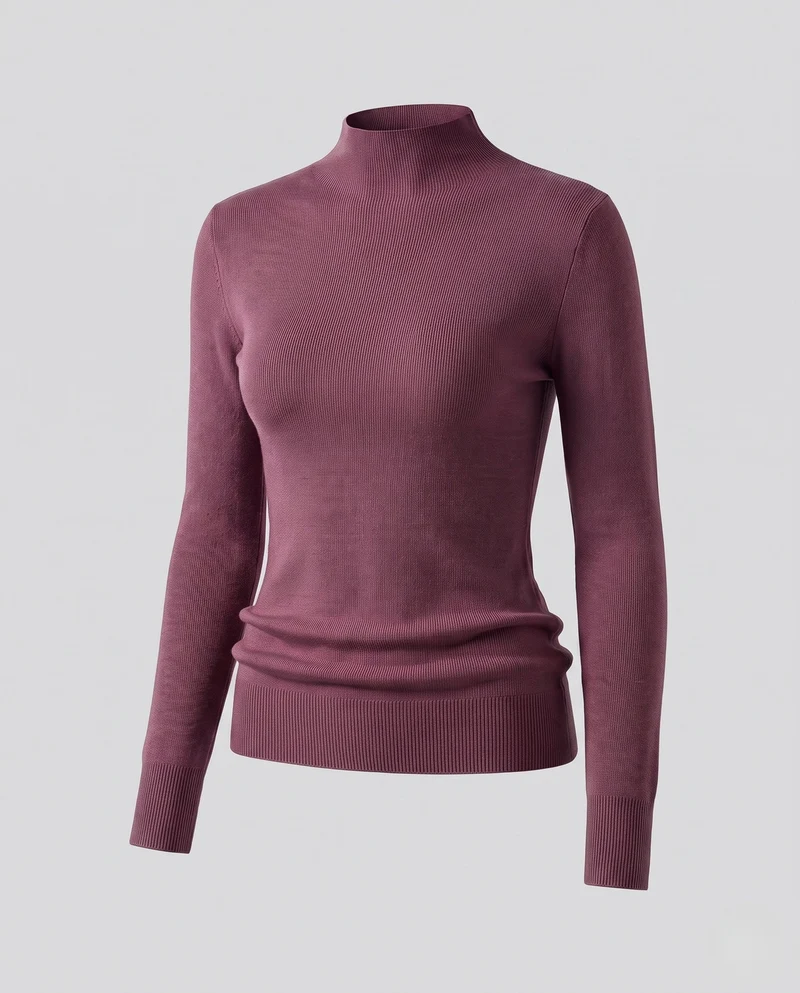 Damen Figurbetonter Feinstrick-Mockneck-Pullover mit feiner Rippenstruktur Nord Taschen