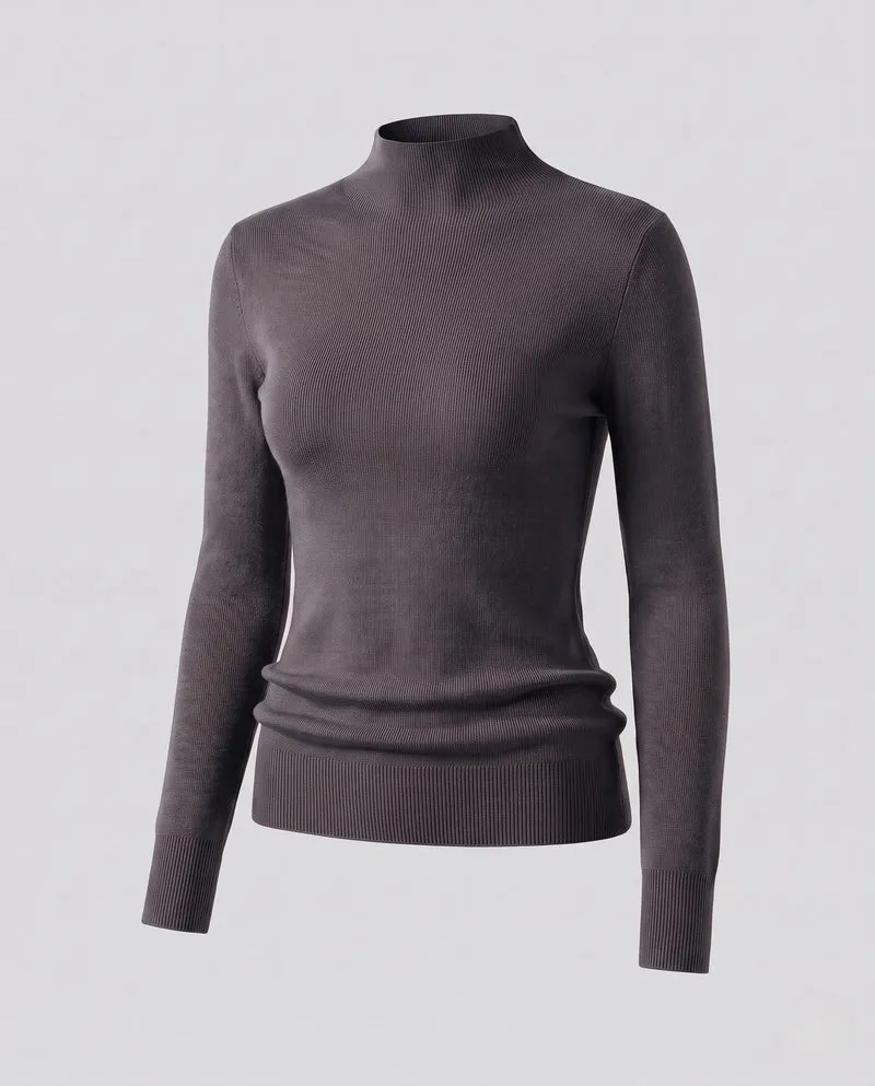 Damen Figurbetonter Feinstrick-Mockneck-Pullover mit feiner Rippenstruktur Nord Taschen