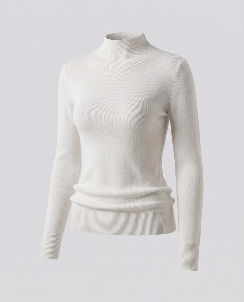 Damen Figurbetonter Feinstrick-Mockneck-Pullover mit feiner Rippenstruktur Nord Taschen