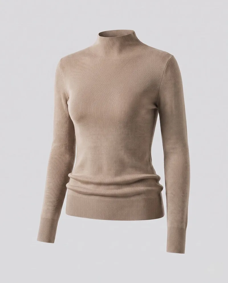 Damen Figurbetonter Feinstrick-Mockneck-Pullover mit feiner Rippenstruktur Nord Taschen