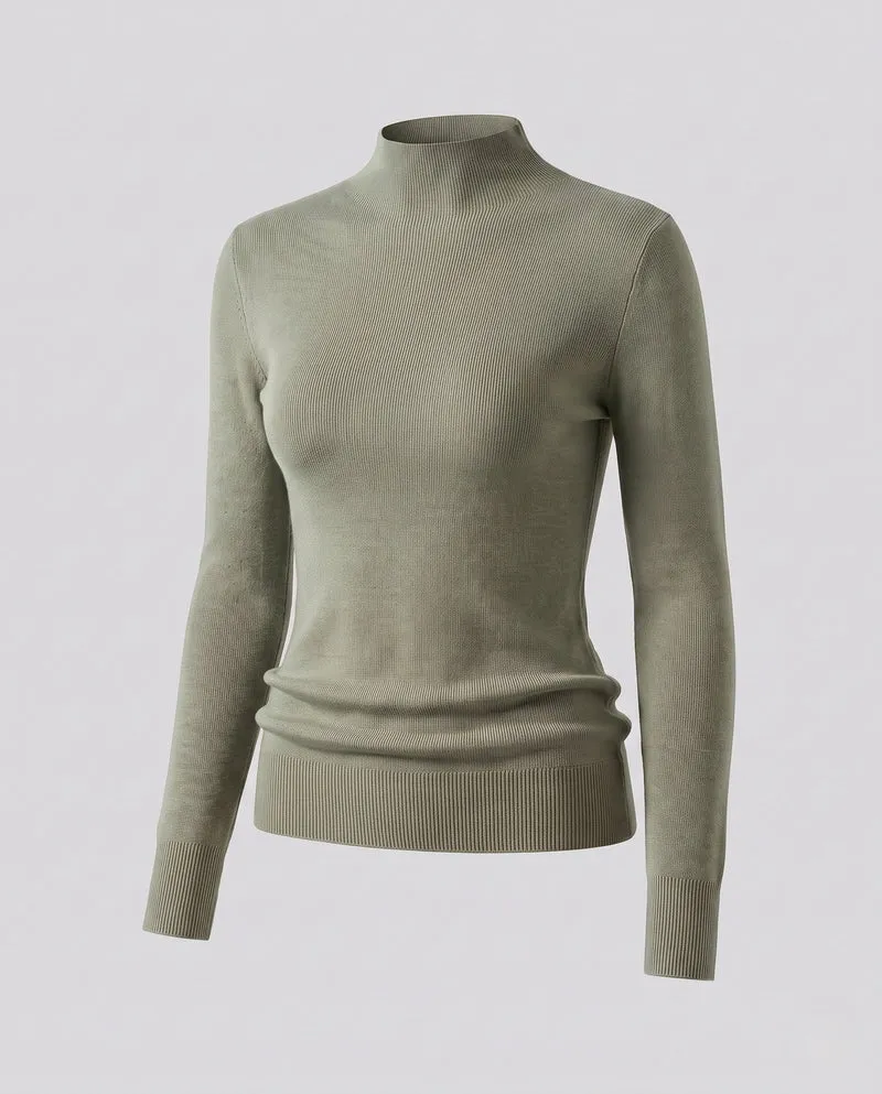 Damen Figurbetonter Feinstrick-Mockneck-Pullover mit feiner Rippenstruktur Nord Taschen