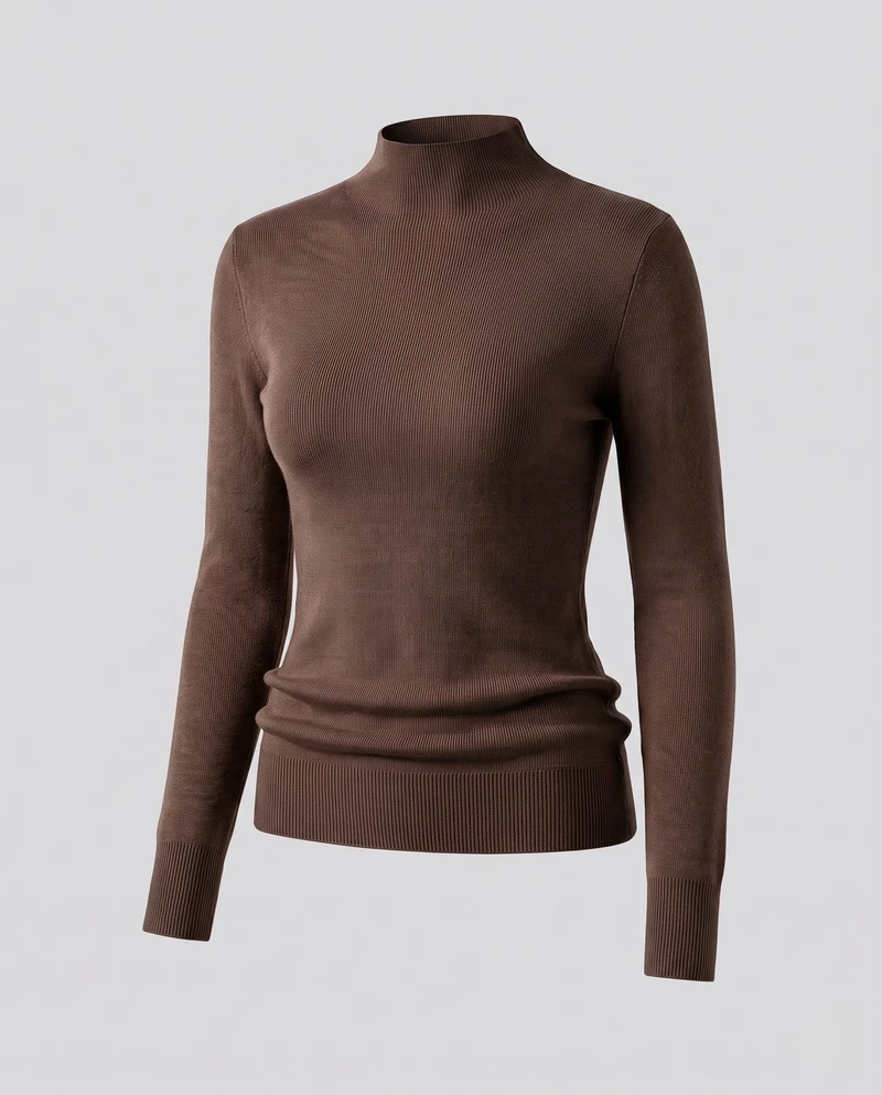 Damen Figurbetonter Feinstrick-Mockneck-Pullover mit feiner Rippenstruktur Nord Taschen