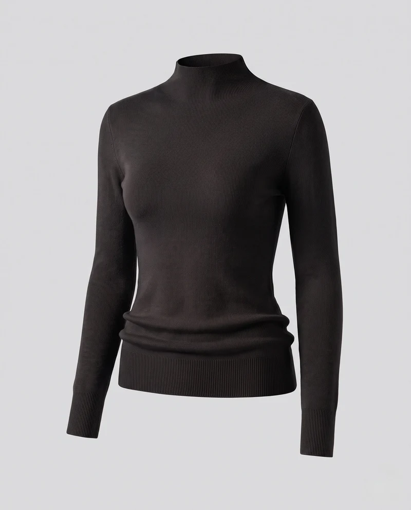 Damen Figurbetonter Feinstrick-Mockneck-Pullover mit feiner Rippenstruktur Nord Taschen