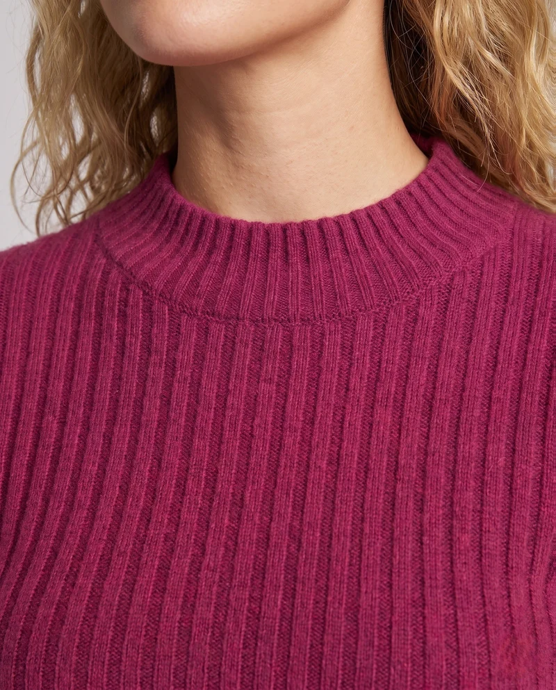 Damen Figurbetonter gerippter Feinstrickpullover mit kurzem Stehkragen und kaschmirähnlicher Weichheit Nord Taschen