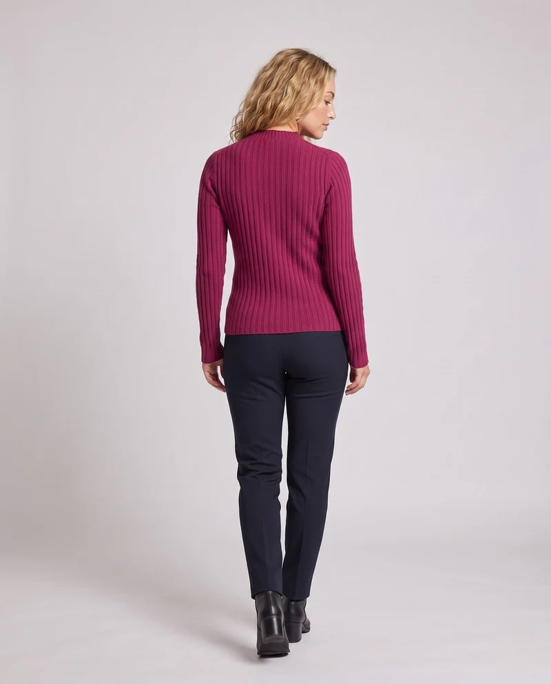 Damen Figurbetonter gerippter Feinstrickpullover mit kurzem Stehkragen und kaschmirähnlicher Weichheit Nord Taschen