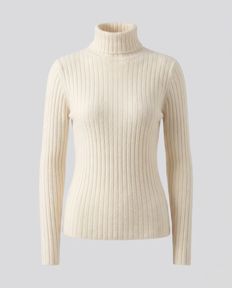Damen Figurbetonter gerippter Feinstrickpullover mit kurzem Stehkragen und kaschmirähnlicher Weichheit Nord Taschen