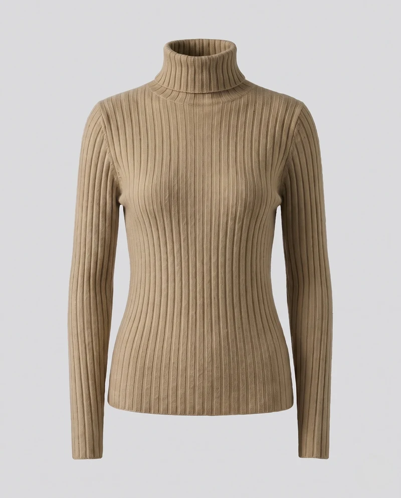 Damen Figurbetonter gerippter Feinstrickpullover mit kurzem Stehkragen und kaschmirähnlicher Weichheit Nord Taschen