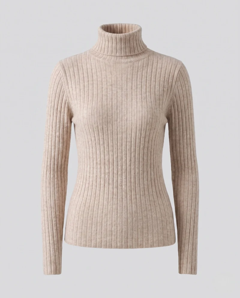 Damen Figurbetonter gerippter Feinstrickpullover mit kurzem Stehkragen und kaschmirähnlicher Weichheit Nord Taschen