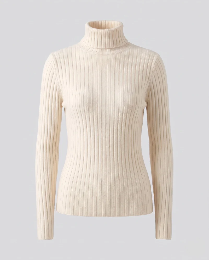 Damen Figurbetonter gerippter Feinstrickpullover mit kurzem Stehkragen und kaschmirähnlicher Weichheit Nord Taschen