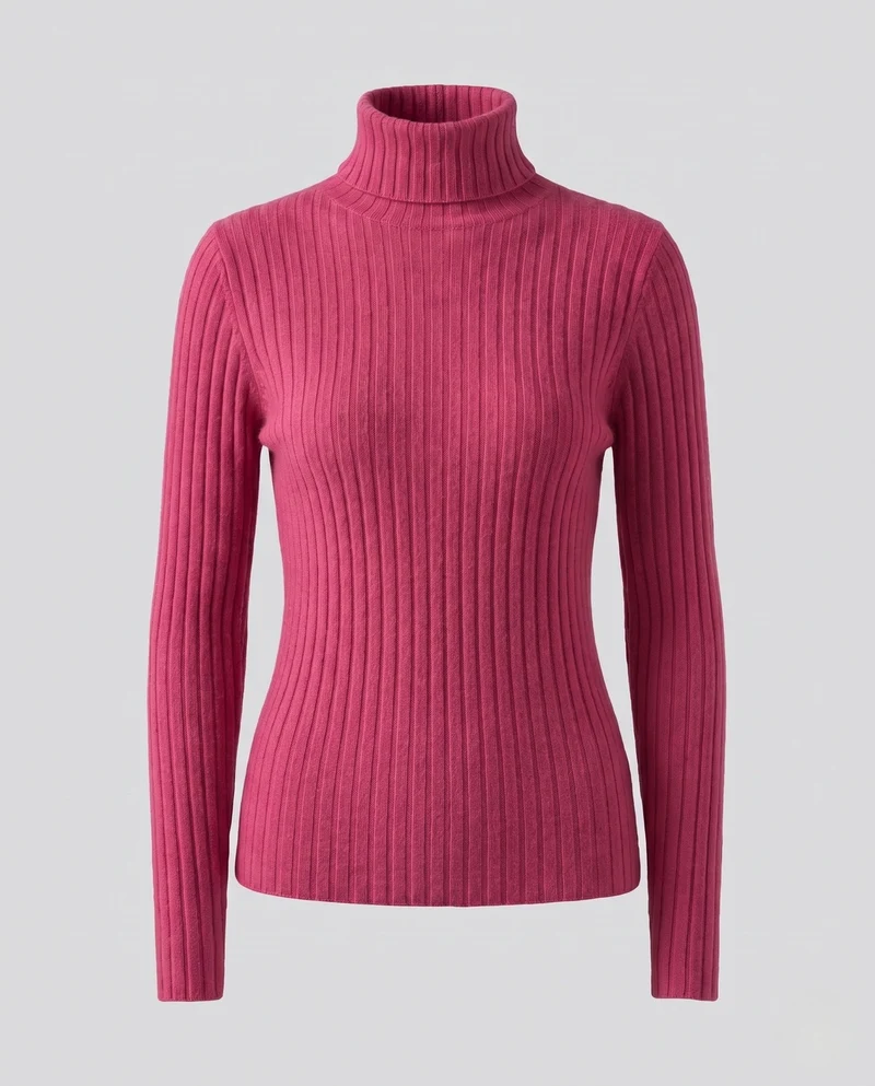 Damen Figurbetonter gerippter Feinstrickpullover mit kurzem Stehkragen und kaschmirähnlicher Weichheit Nord Taschen
