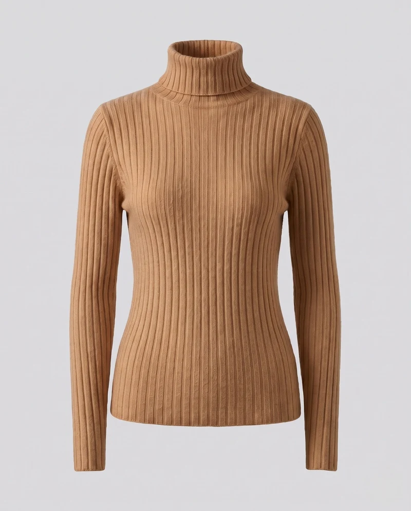 Damen Figurbetonter gerippter Feinstrickpullover mit kurzem Stehkragen und kaschmirähnlicher Weichheit Nord Taschen