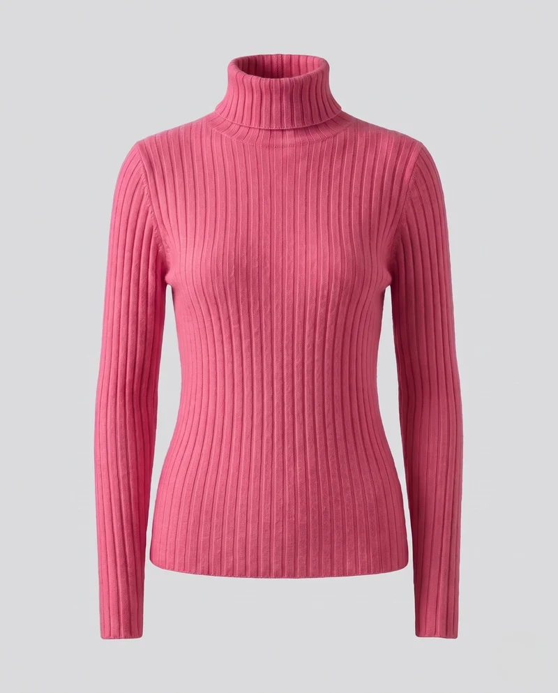 Damen Figurbetonter gerippter Feinstrickpullover mit kurzem Stehkragen und kaschmirähnlicher Weichheit Nord Taschen