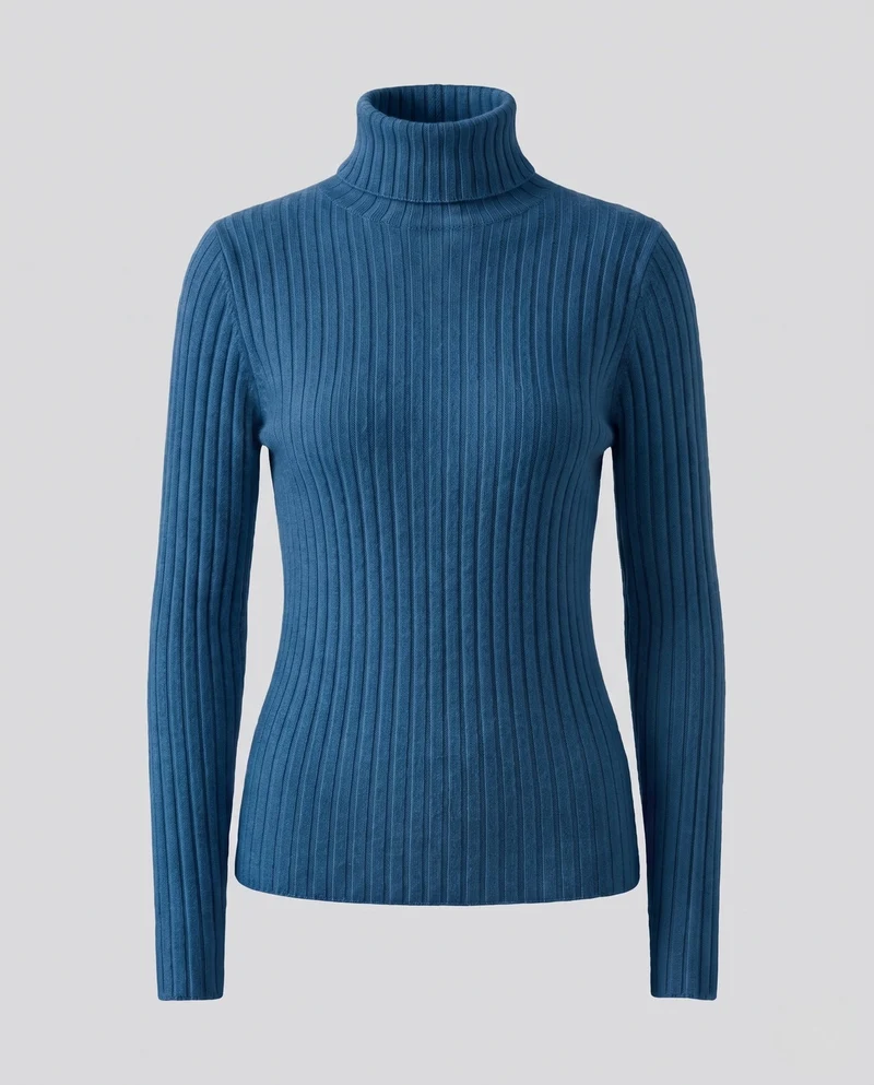 Damen Figurbetonter gerippter Feinstrickpullover mit kurzem Stehkragen und kaschmirähnlicher Weichheit Nord Taschen