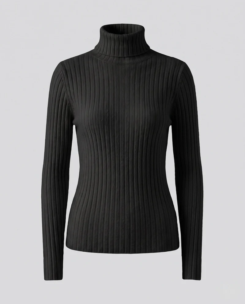 Damen Figurbetonter gerippter Feinstrickpullover mit kurzem Stehkragen und kaschmirähnlicher Weichheit Nord Taschen