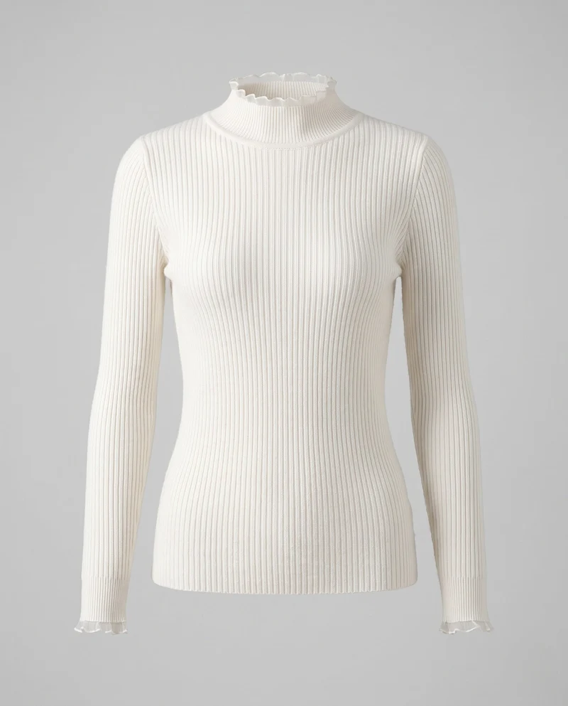 Damen Figurbetonter Feinstrickpullover mit feiner Rippenstruktur und Wellensaum-Ärmeln Nord Taschen