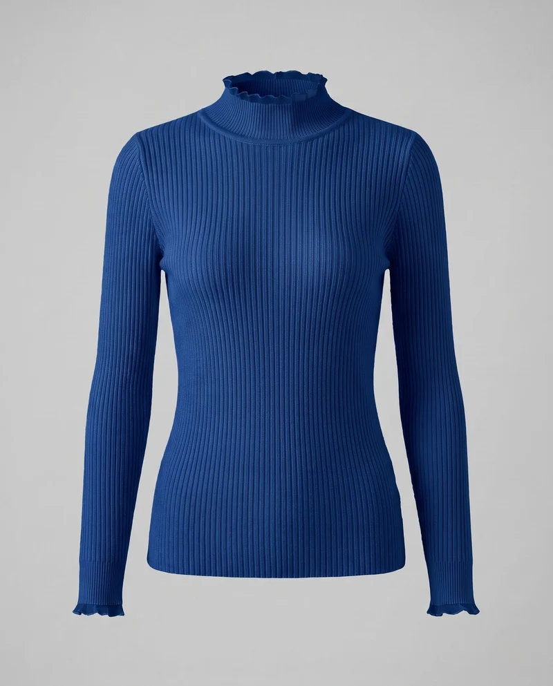 Damen Figurbetonter Feinstrickpullover mit feiner Rippenstruktur und Wellensaum-Ärmeln Nord Taschen