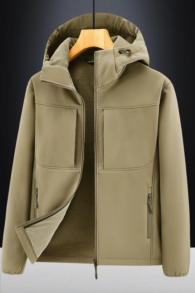 Herren Thermo-Softshelljacke mit Sherpa‑Futter, Kapuze und verdeckten Reißverschlusstaschen Nord Taschen